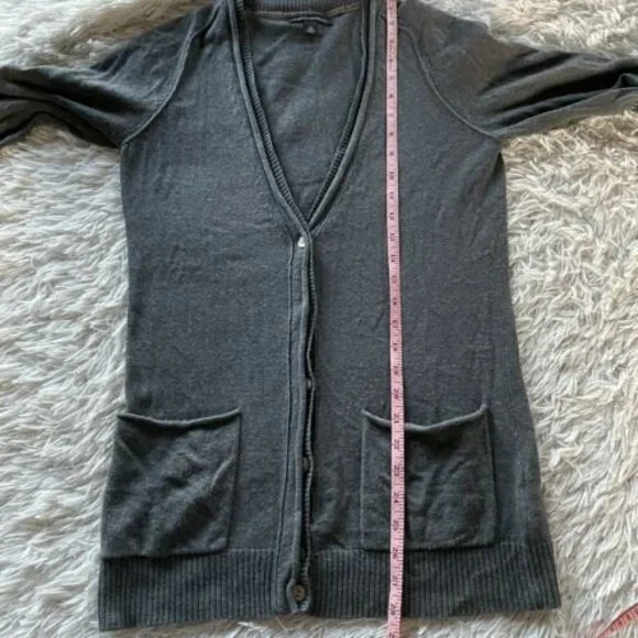 Banana Republic Wool Cashmere Blend Cardigan Pockets Grey Longline academia - Picture 9 of 10